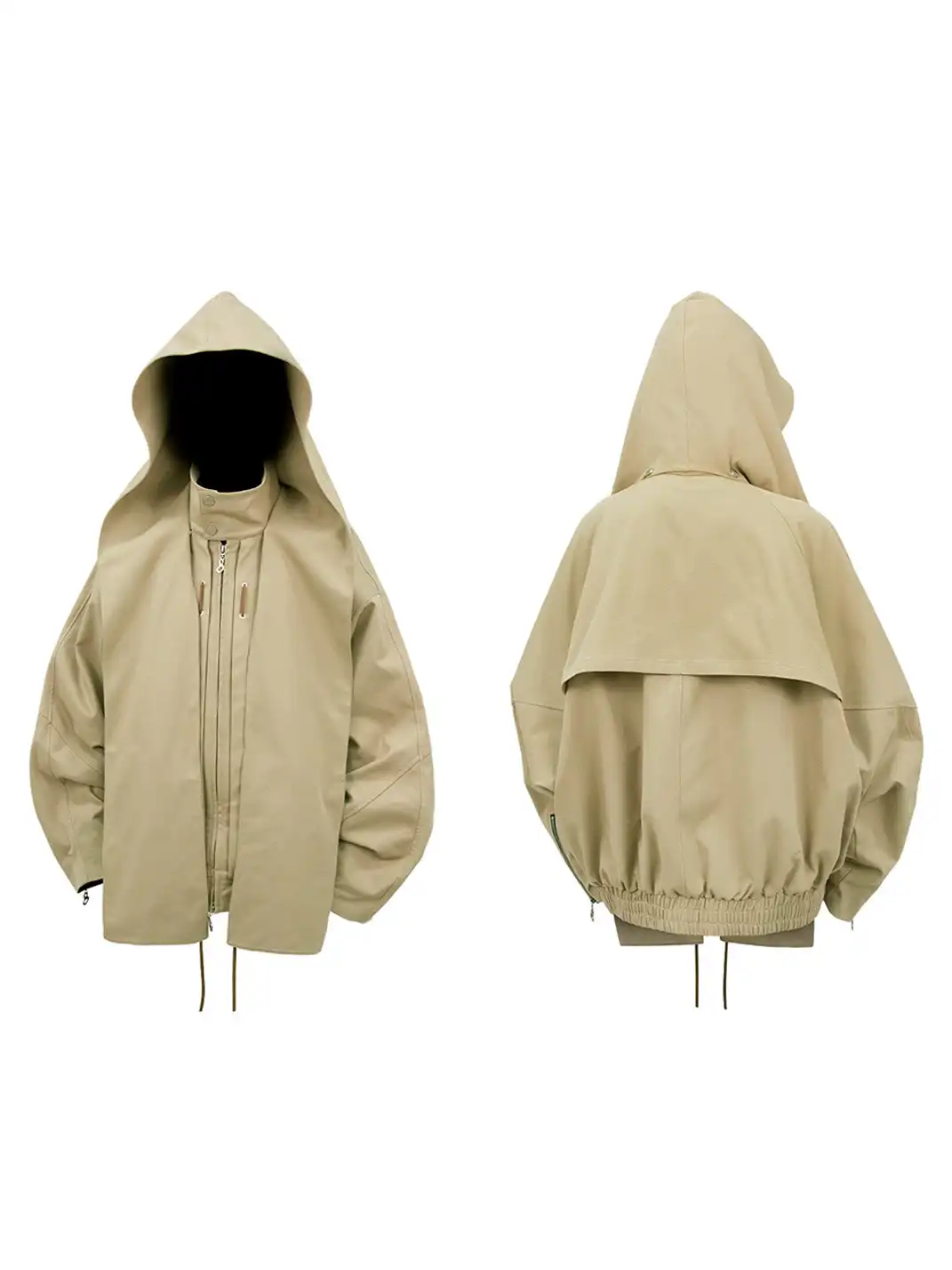 RELABEL | Detachable Hood Batwing Sleeve Jacket