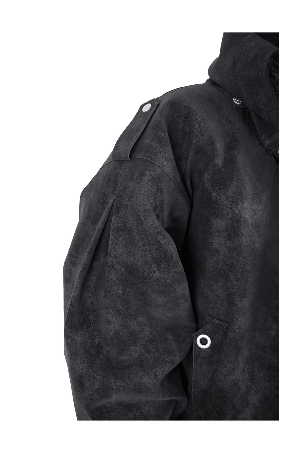 RELABEL | Detachable Plush Scarf Hooded Suede Jacket