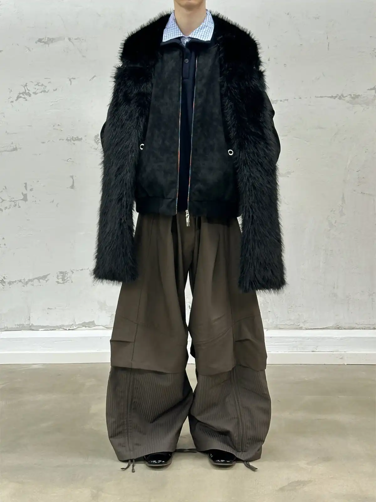 RELABEL | Detachable Plush Scarf Hooded Suede Jacket
