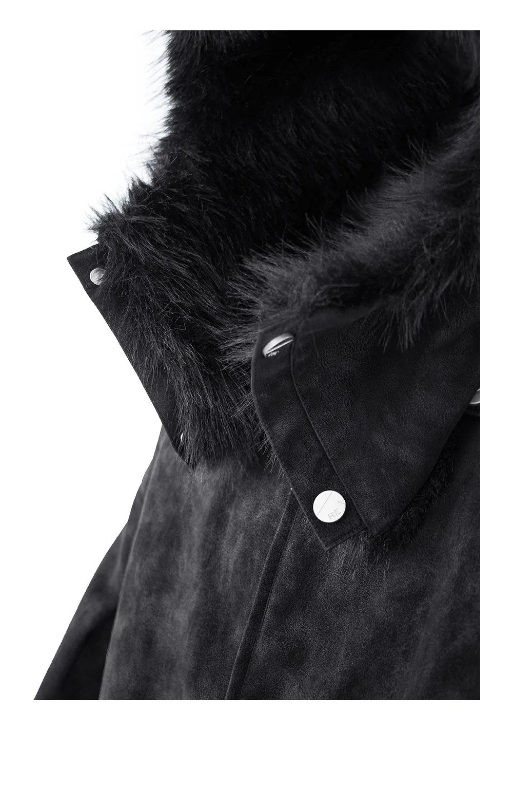 RELABEL | Detachable Plush Scarf Hooded Suede Jacket