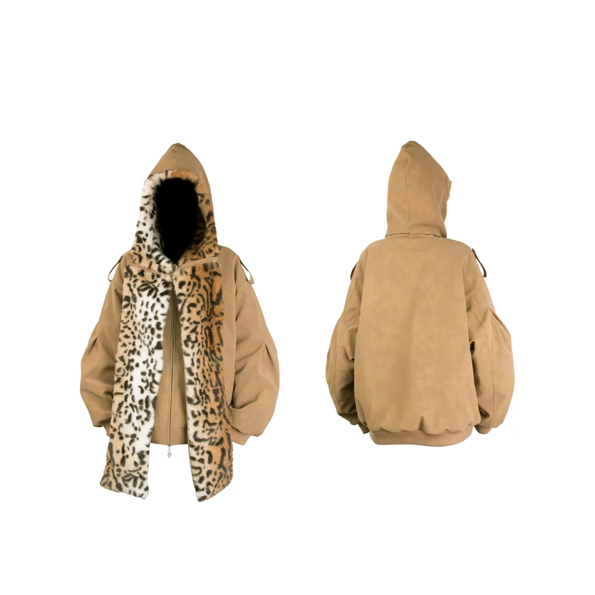 RELABEL | Detachable Plush Scarf Hooded Suede Jacket
