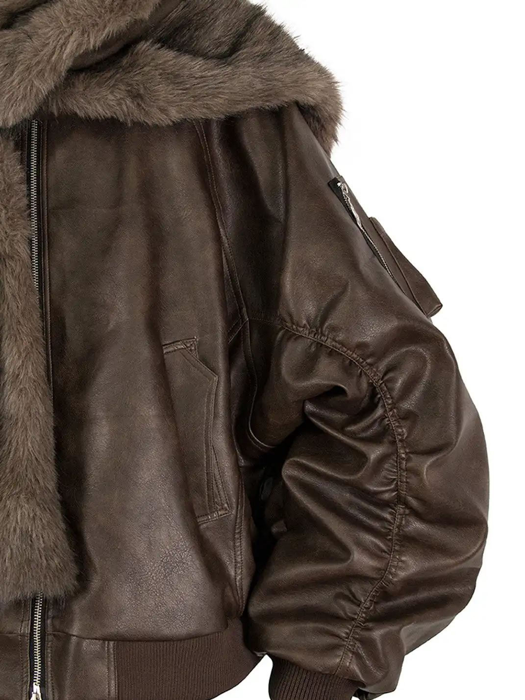 RELABEL | Detachable Plush Scarf Ruched Hooded Jacket