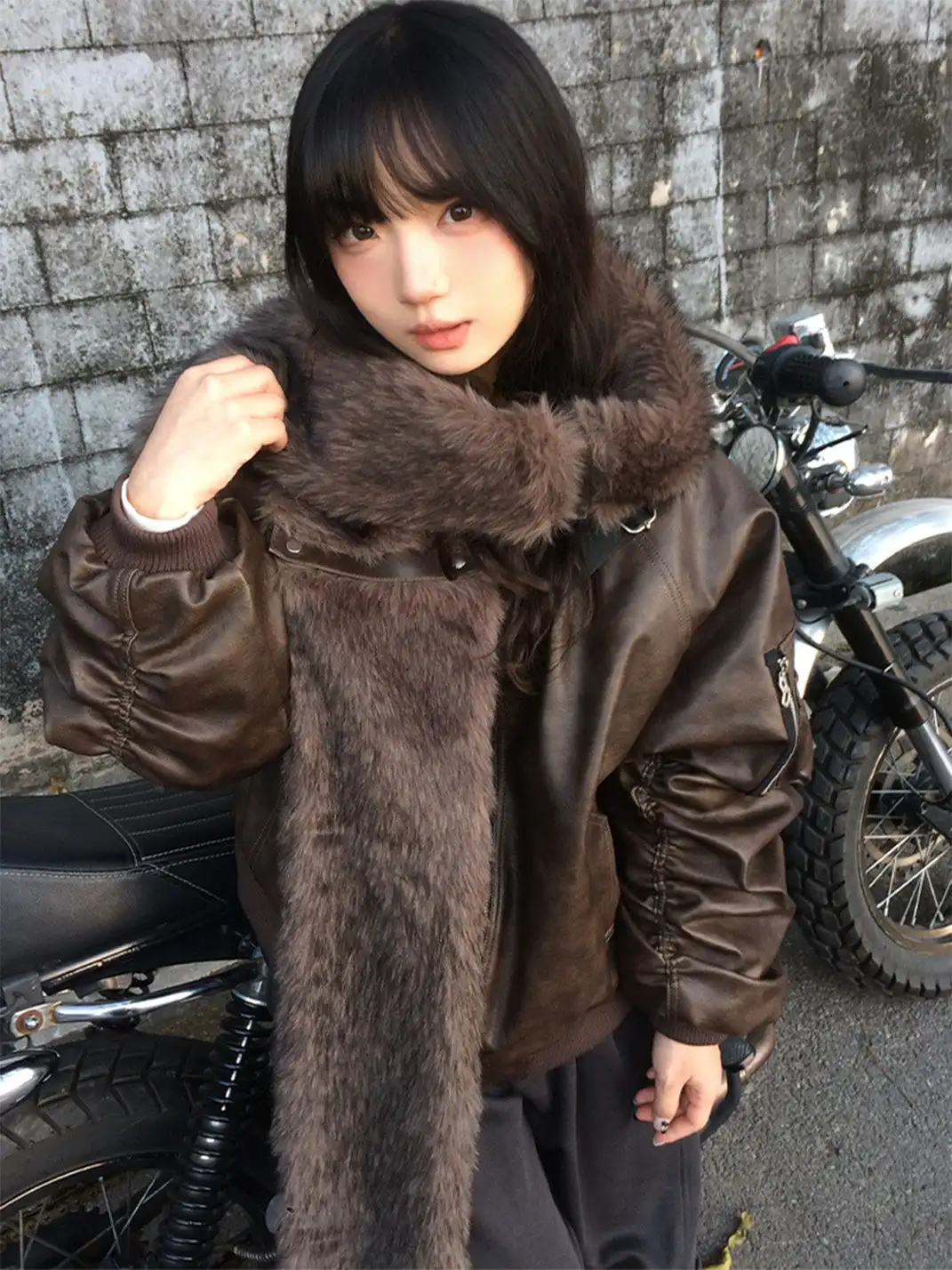 RELABEL | Detachable Plush Scarf Ruched Hooded Jacket