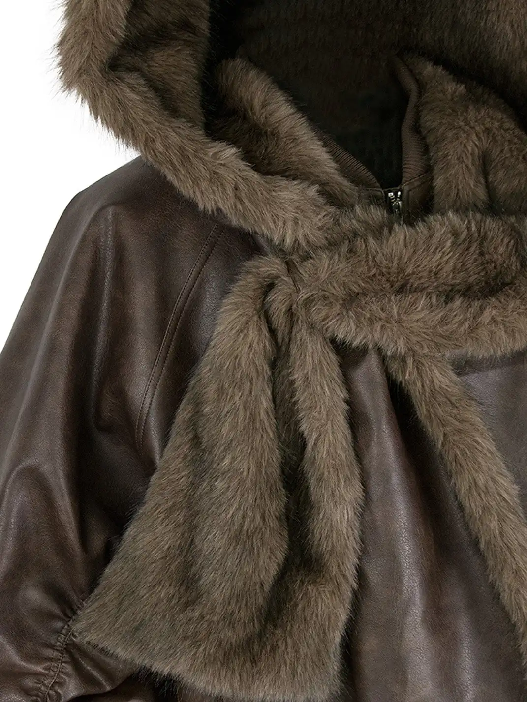 RELABEL | Detachable Plush Scarf Ruched Hooded Jacket