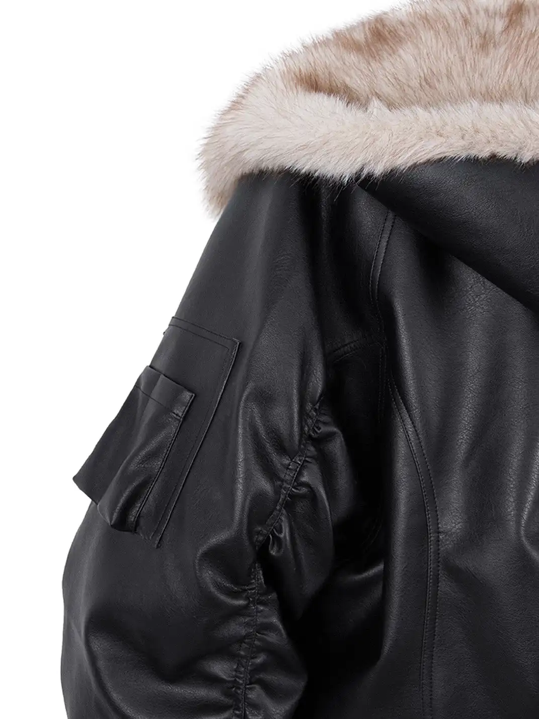 RELABEL | Detachable Plush Scarf Ruched Hooded Jacket