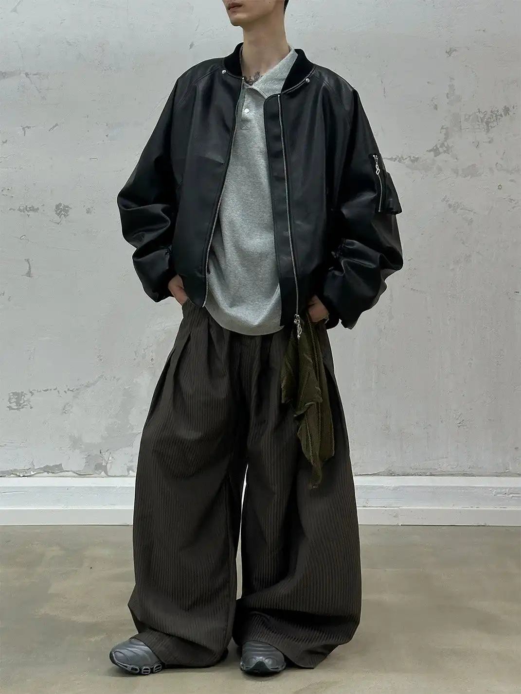 RELABEL | Detachable Plush Scarf Ruched Hooded Jacket