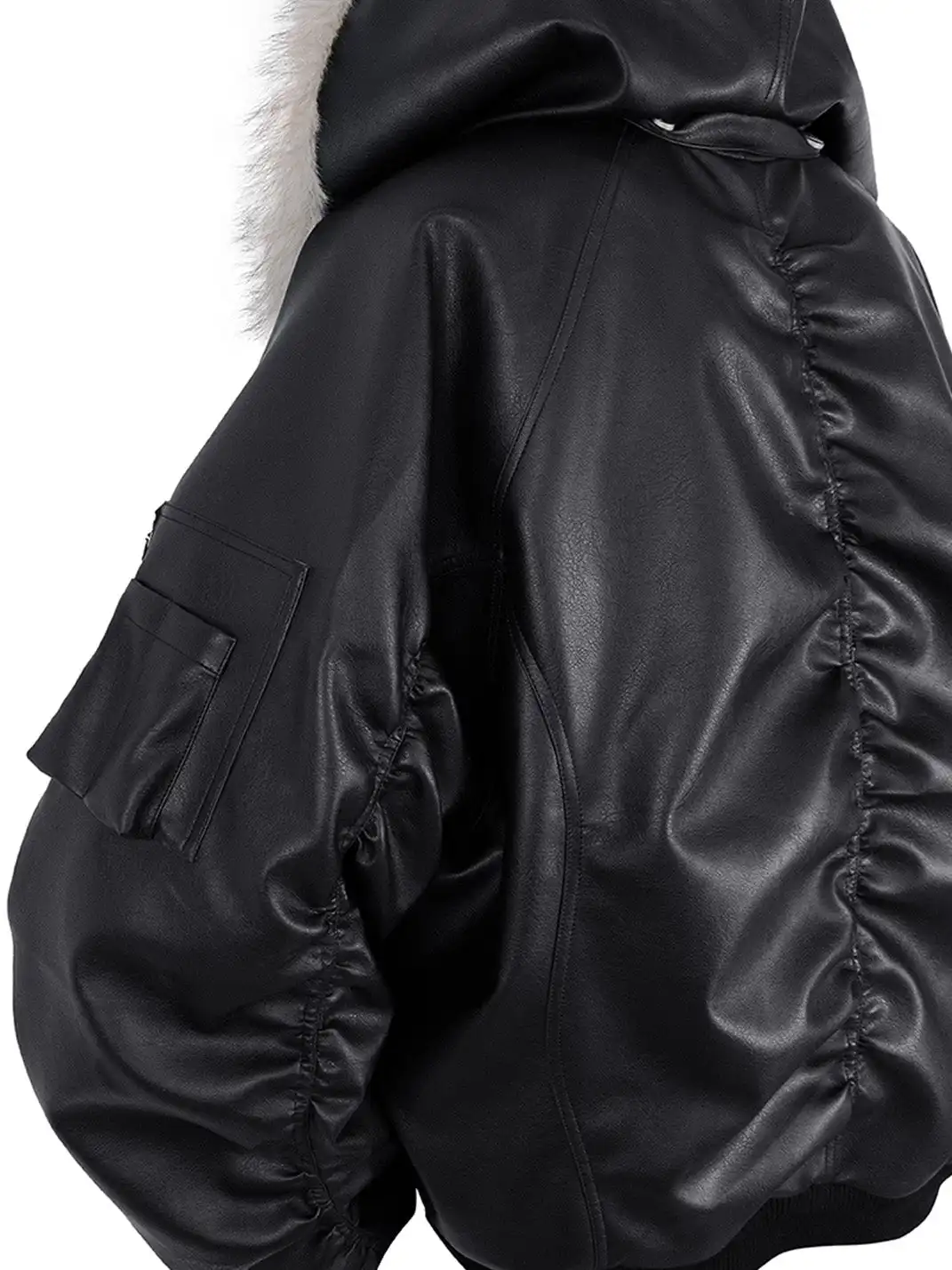 RELABEL | Detachable Plush Scarf Ruched Hooded Jacket