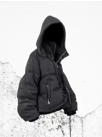 RELABEL | Layered Detachable Hood Wool-Blend Puffer Jacket