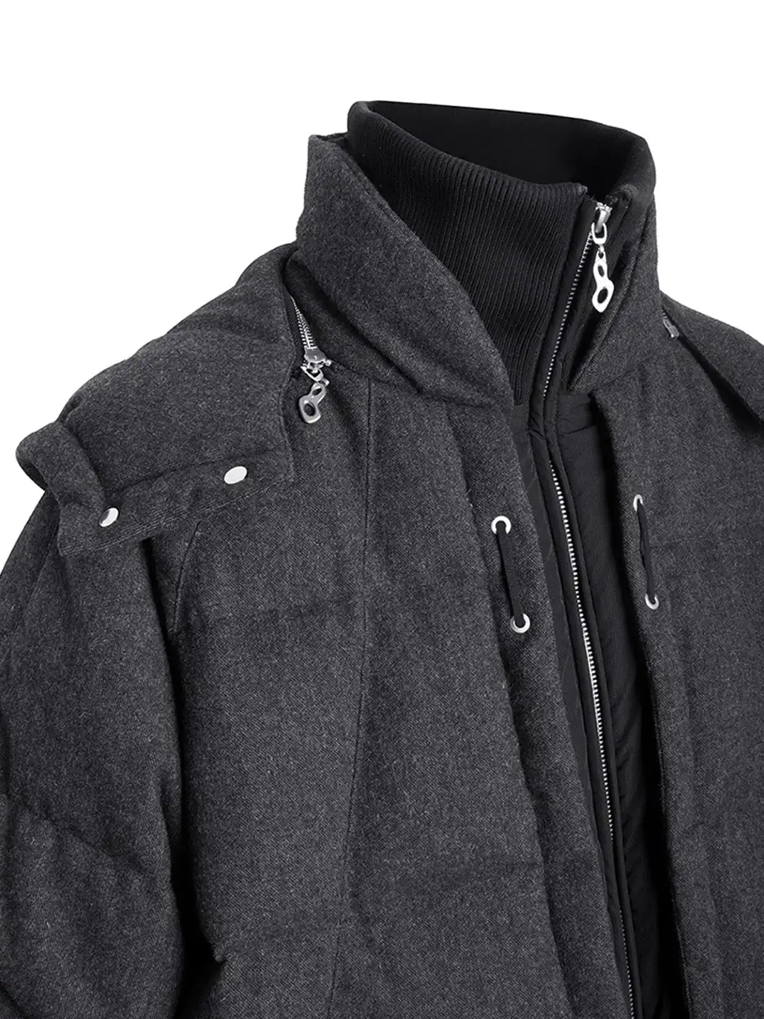 RELABEL | Layered Detachable Hood Wool-Blend Puffer Jacket