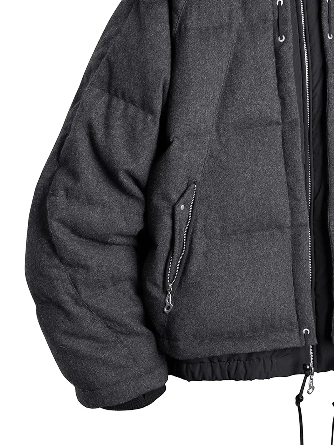 RELABEL | Layered Detachable Hood Wool-Blend Puffer Jacket