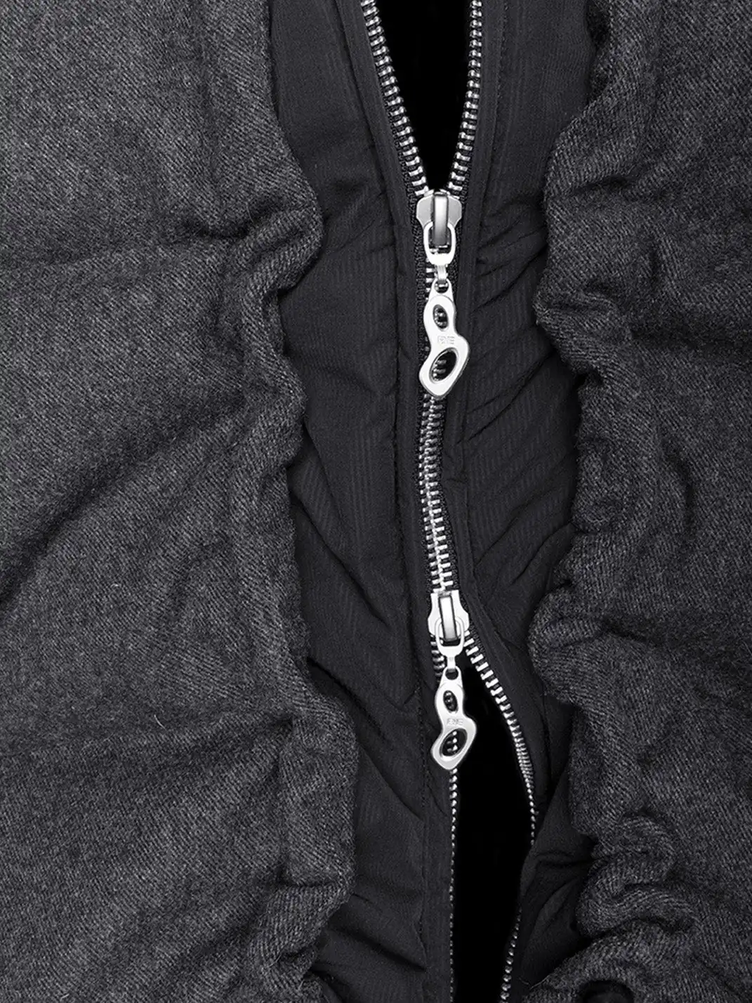 RELABEL | Layered Detachable Hood Wool-Blend Puffer Jacket