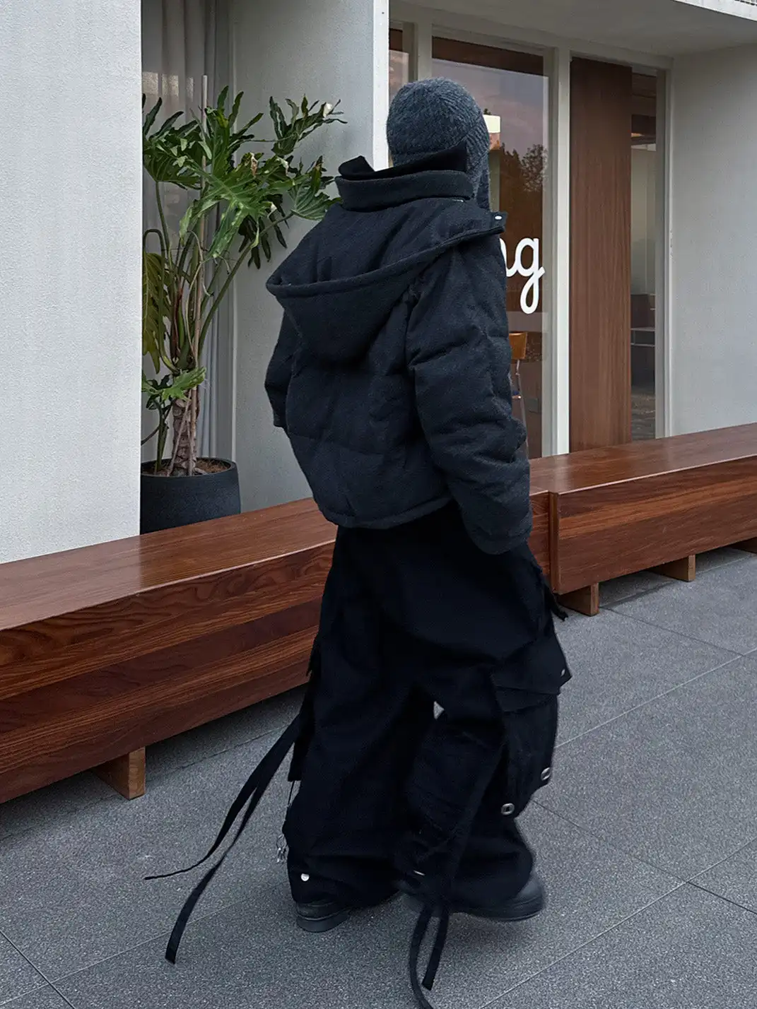 RELABEL | Layered Detachable Hood Wool-Blend Puffer Jacket
