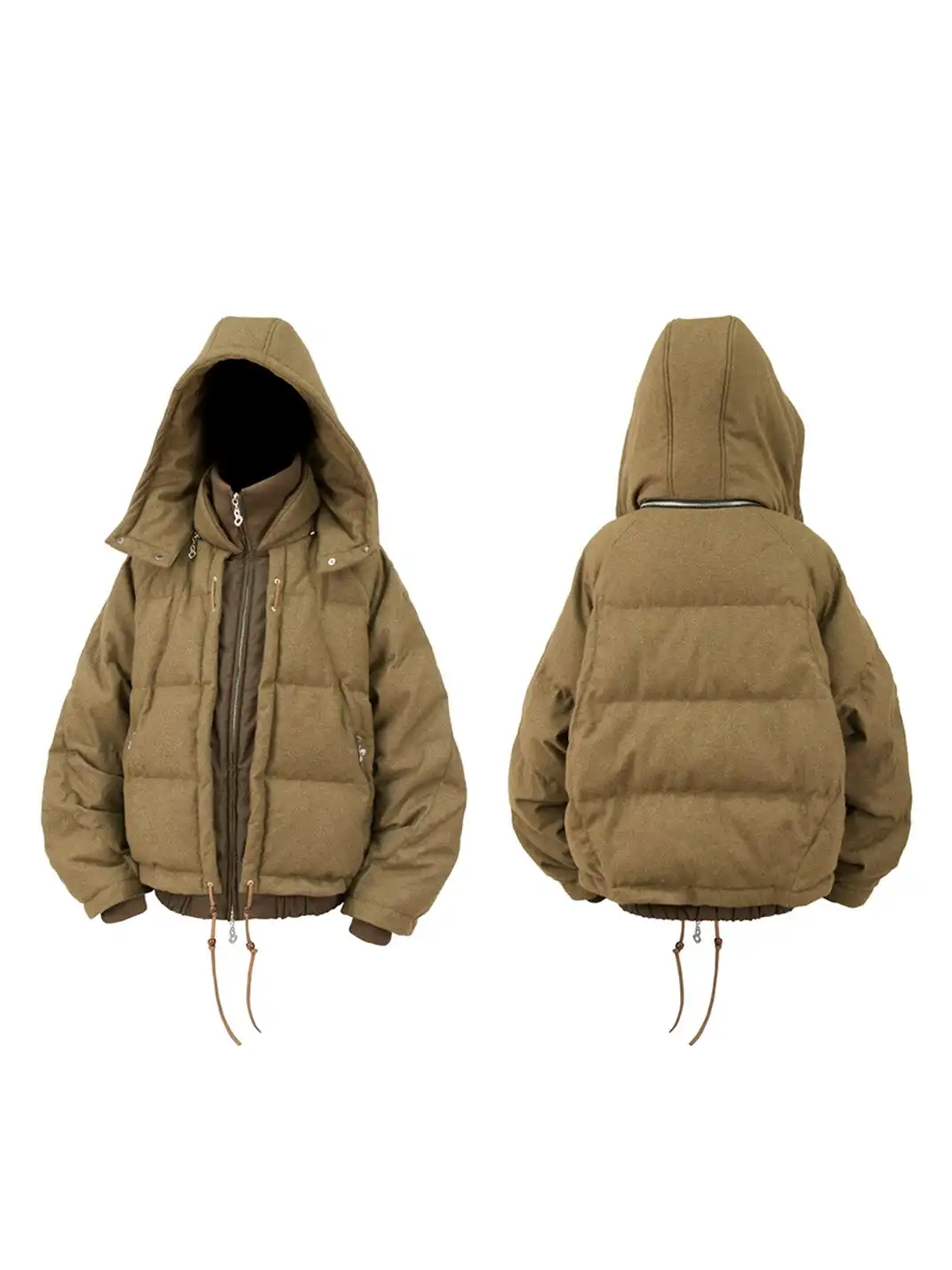 RELABEL | Layered Detachable Hood Wool-Blend Puffer Jacket