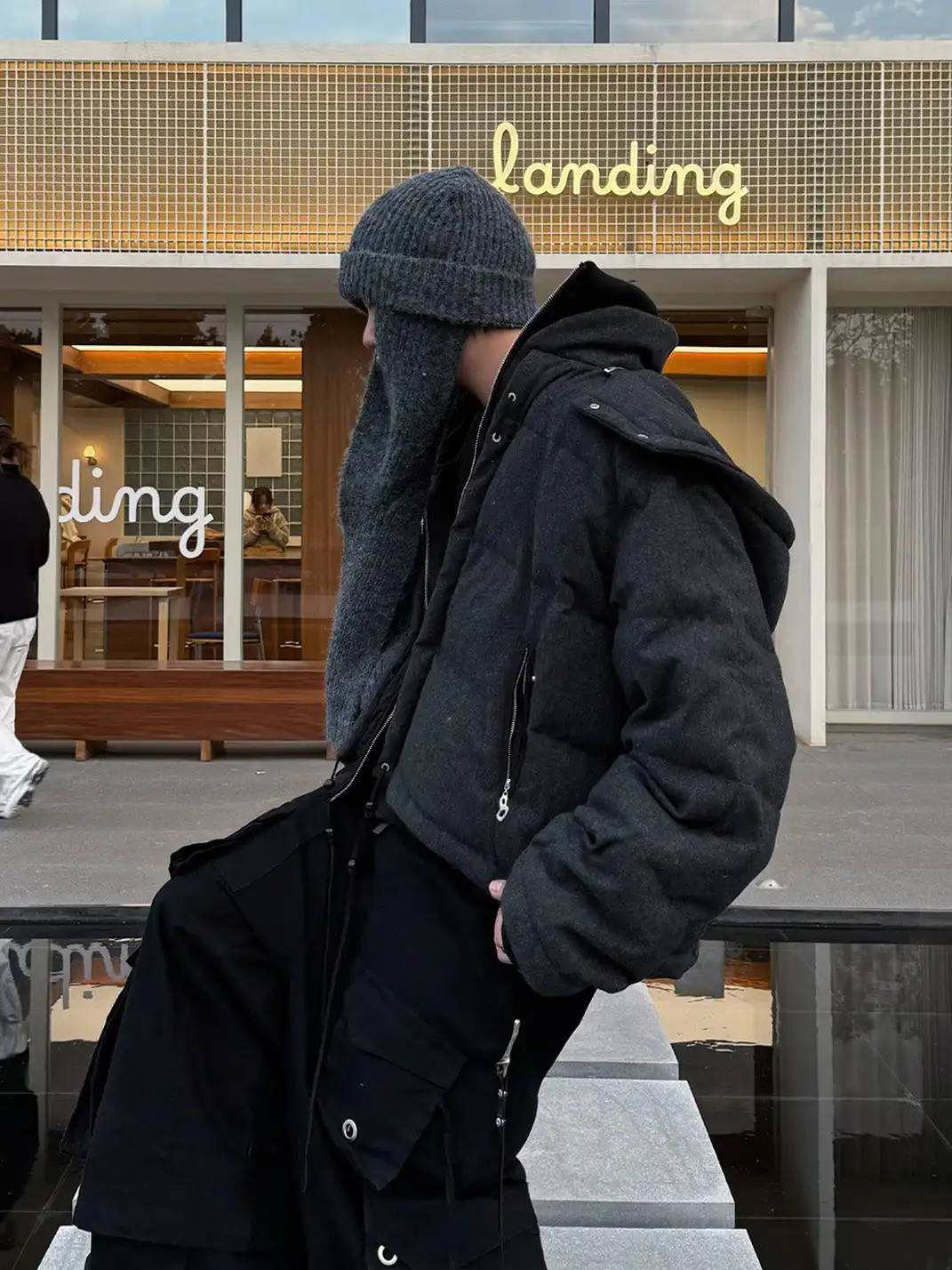RELABEL | Layered Detachable Hood Wool-Blend Puffer Jacket