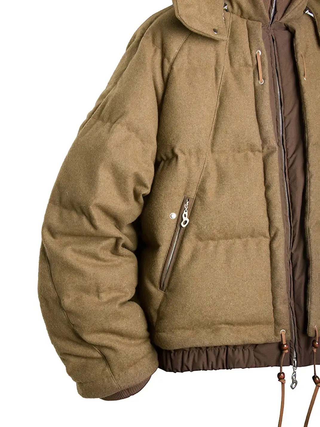 RELABEL | Layered Detachable Hood Wool-Blend Puffer Jacket