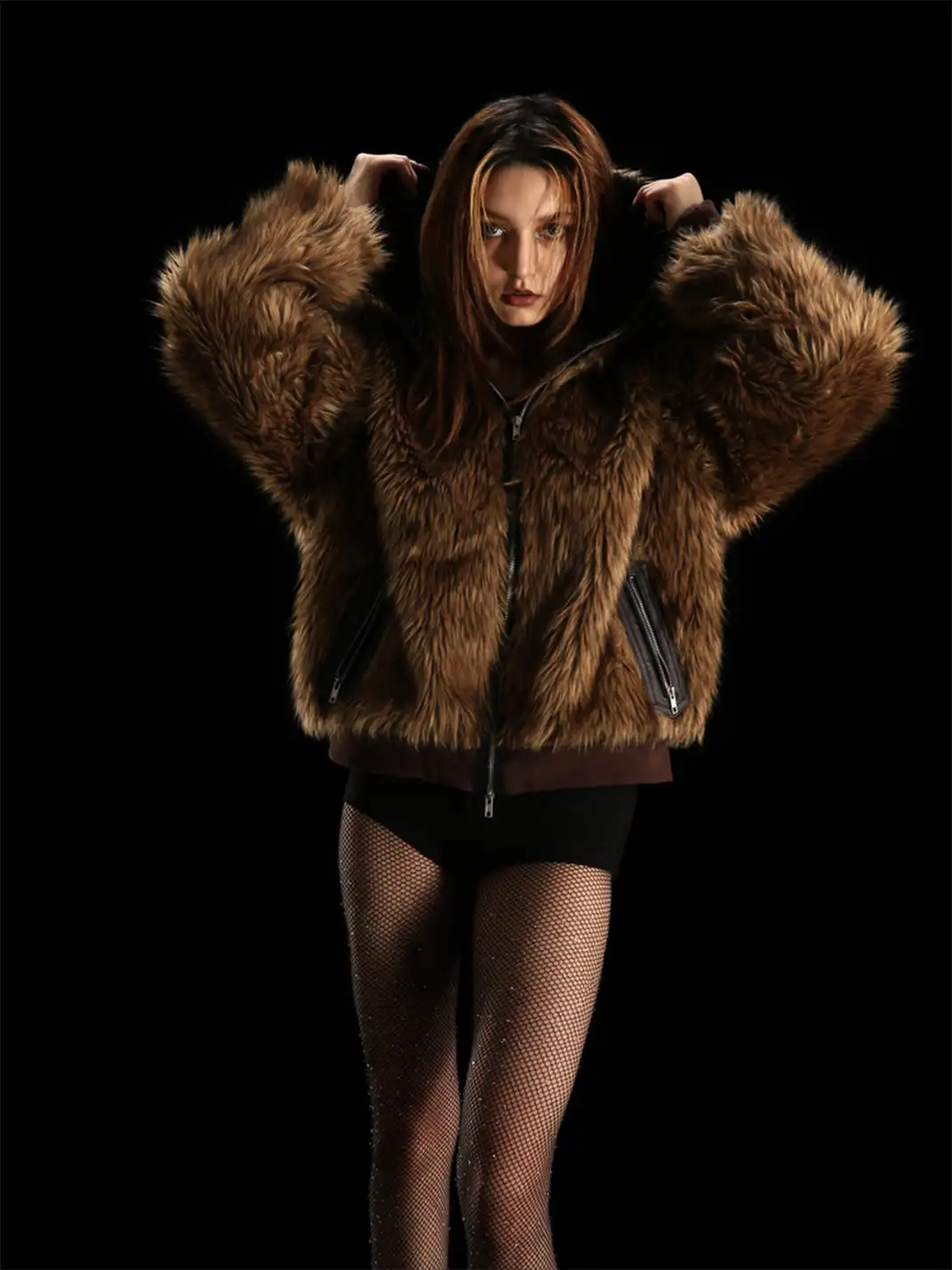 99CLUB | Plush Fur Patchwork Embroidered Jacket