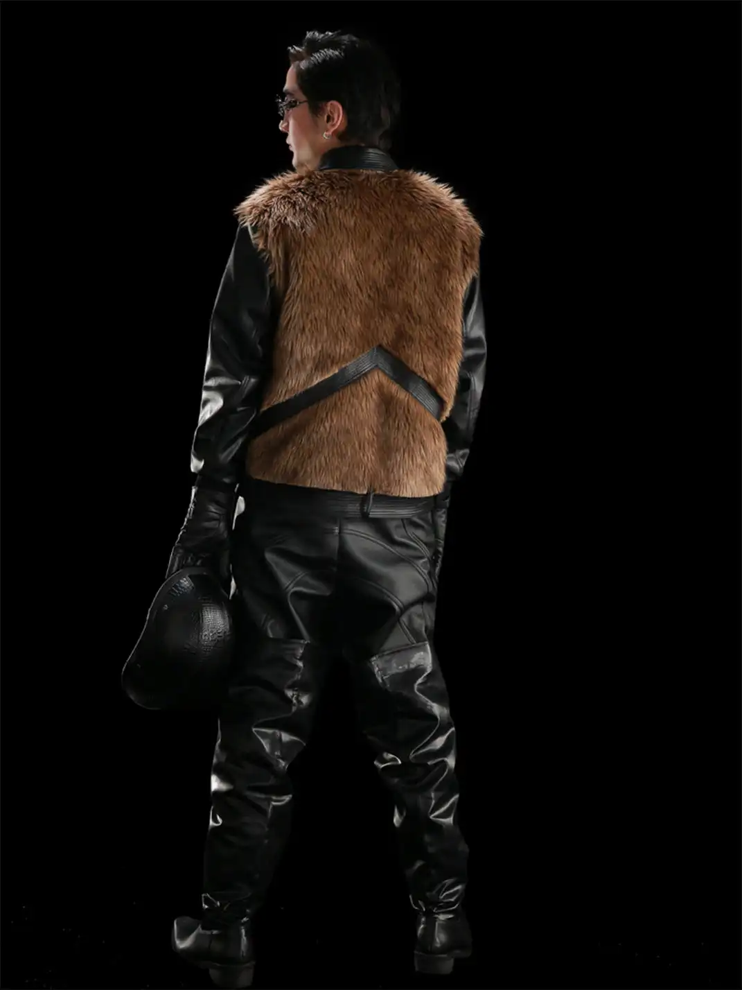 99CLUB | Motorcycle Leather-Sleeved Fur Jacket
