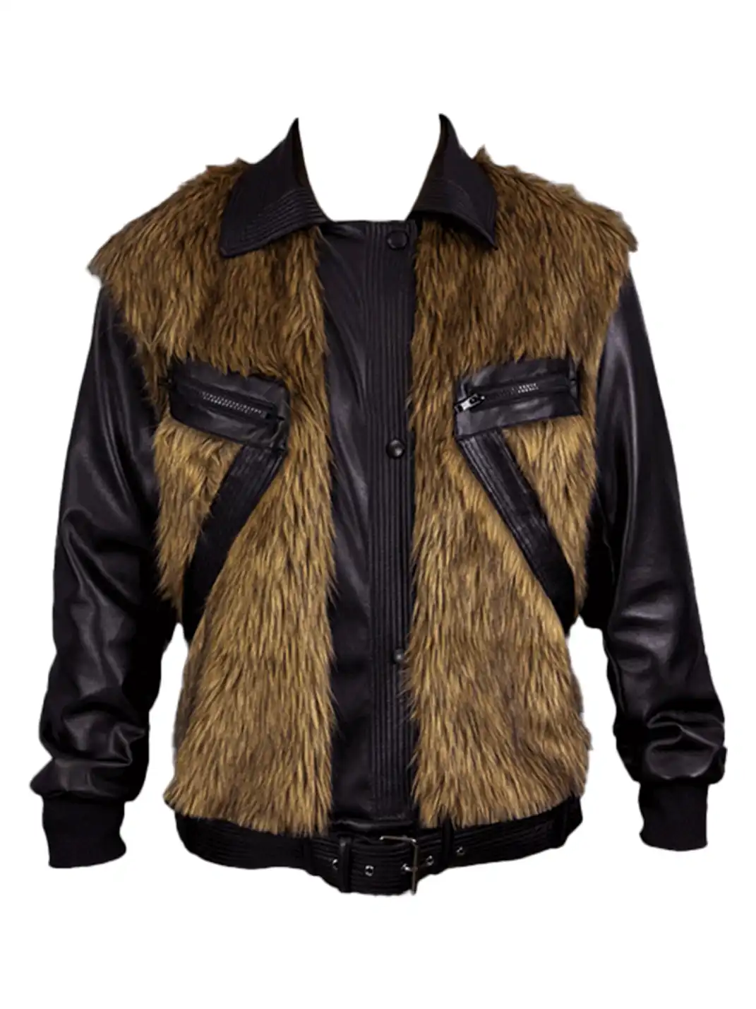 99CLUB | Motorcycle Leather-Sleeved Fur Jacket
