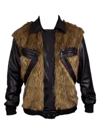 99CLUB | Motorcycle Leather-Sleeved Fur Jacket