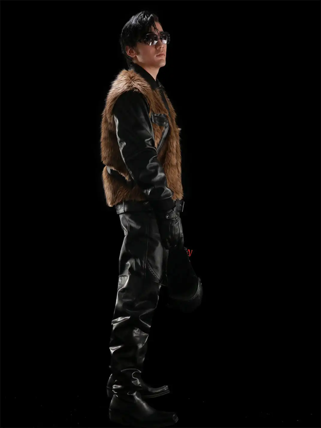 99CLUB | Motorcycle Leather-Sleeved Fur Jacket
