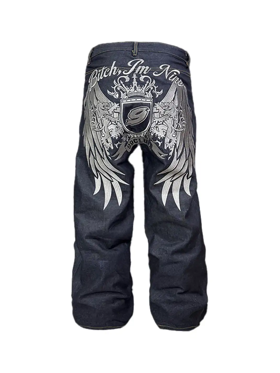 99CLUB | Embroidered Badge Straight-Leg Raw Denim Jeans