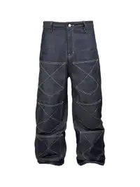 99CLUB | Embroidered Badge Straight-Leg Raw Denim Jeans