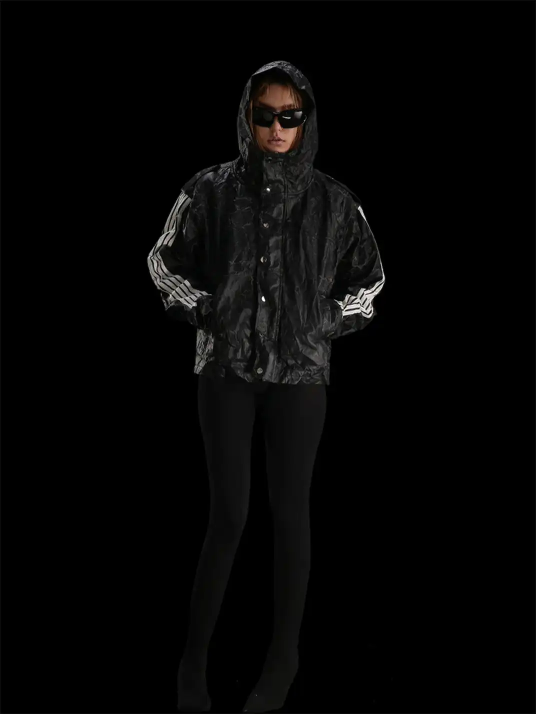 99CLUB | Wrinkled Cracked Texture Hoodie Jacket