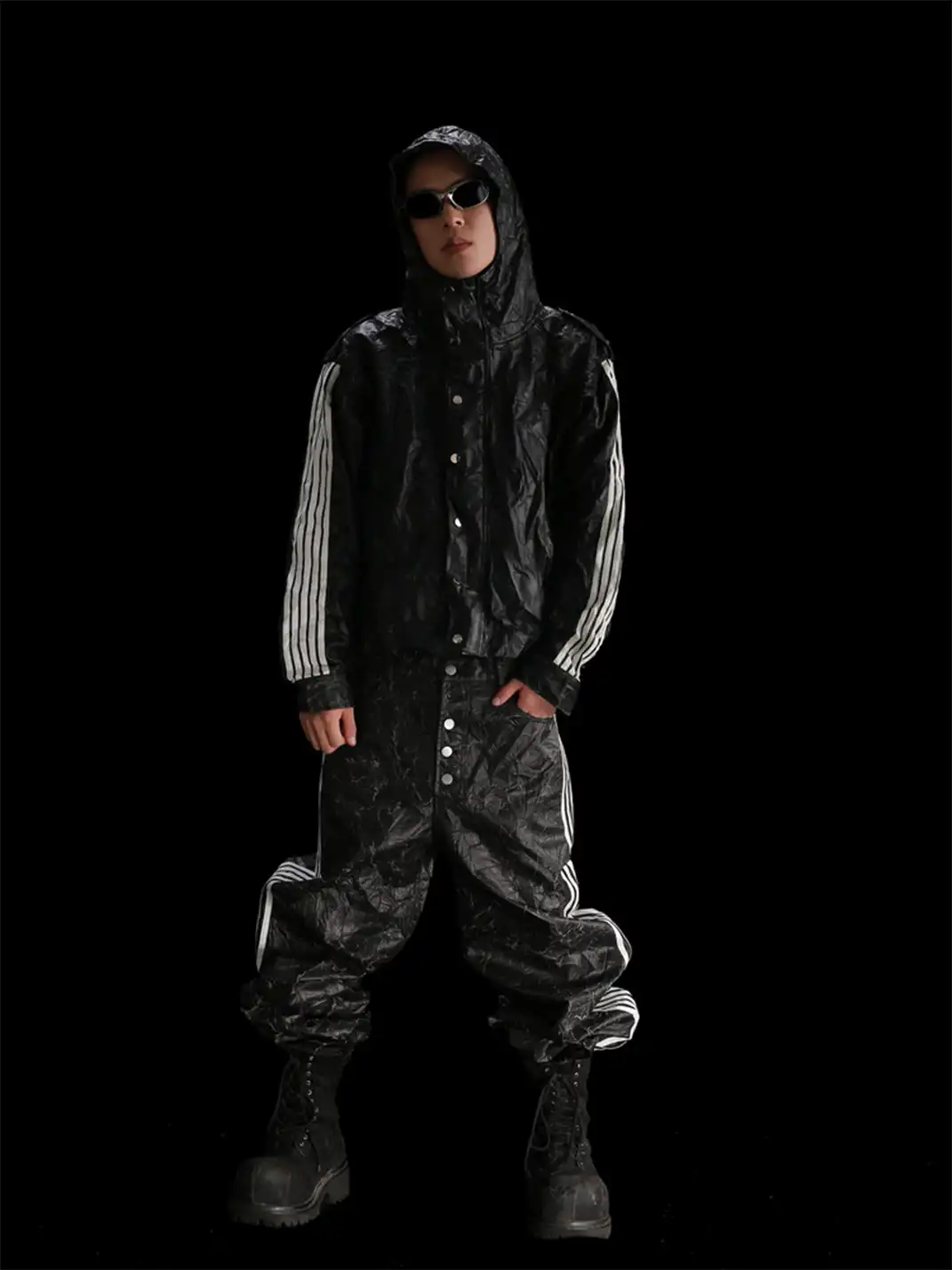99CLUB | Wrinkled Cracked Texture Hoodie Jacket