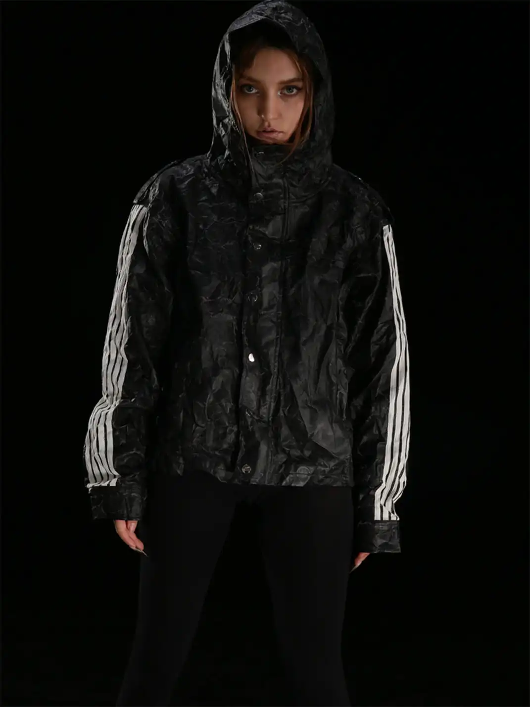 99CLUB | Wrinkled Cracked Texture Hoodie Jacket