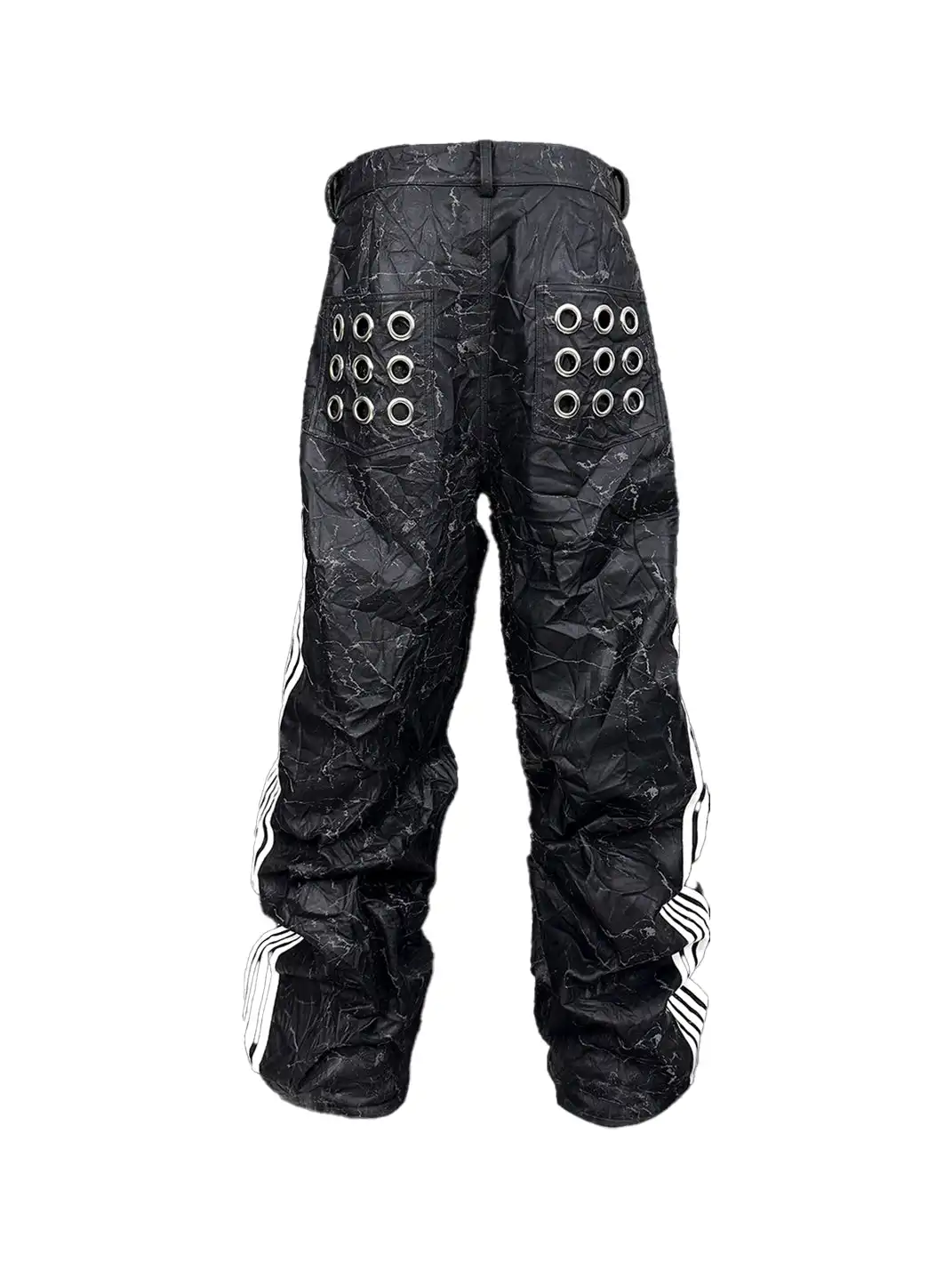99CLUB | Five-Stripes Wrinkled Cracked Texture Leather Pants