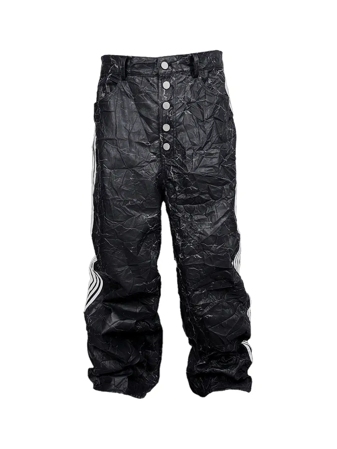 99CLUB | Five-Stripes Wrinkled Cracked Texture Leather Pants