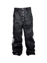 99CLUB | Five-Stripes Wrinkled Cracked Texture Leather Pants