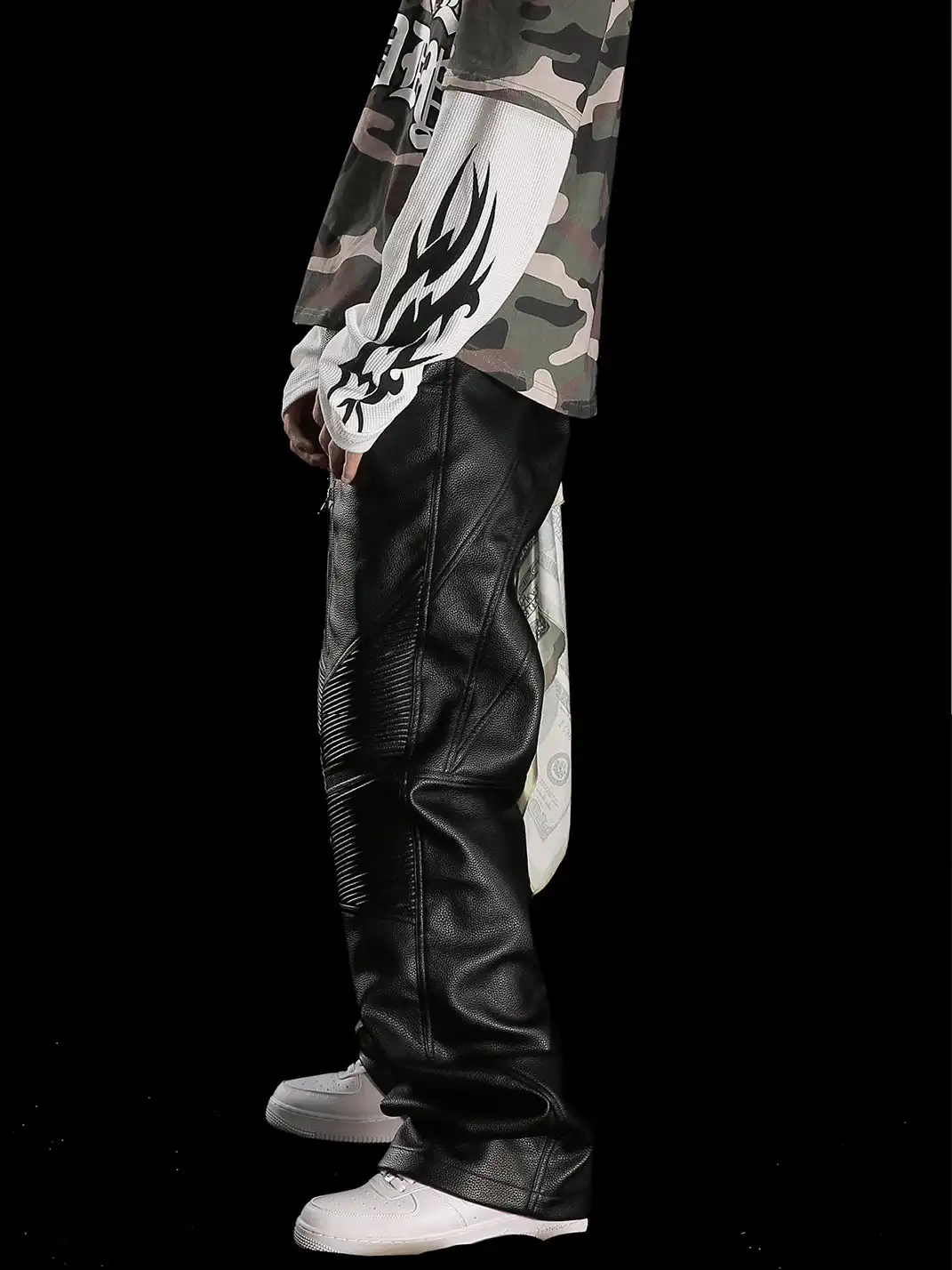 99CLUB | Litchi Grain Drawstring Leather Pants