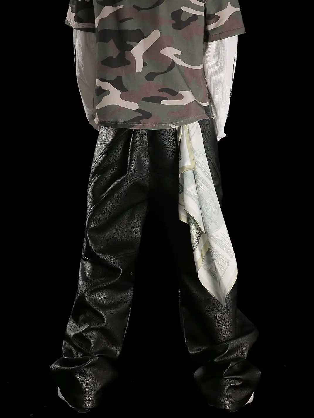 99CLUB | Litchi Grain Drawstring Leather Pants