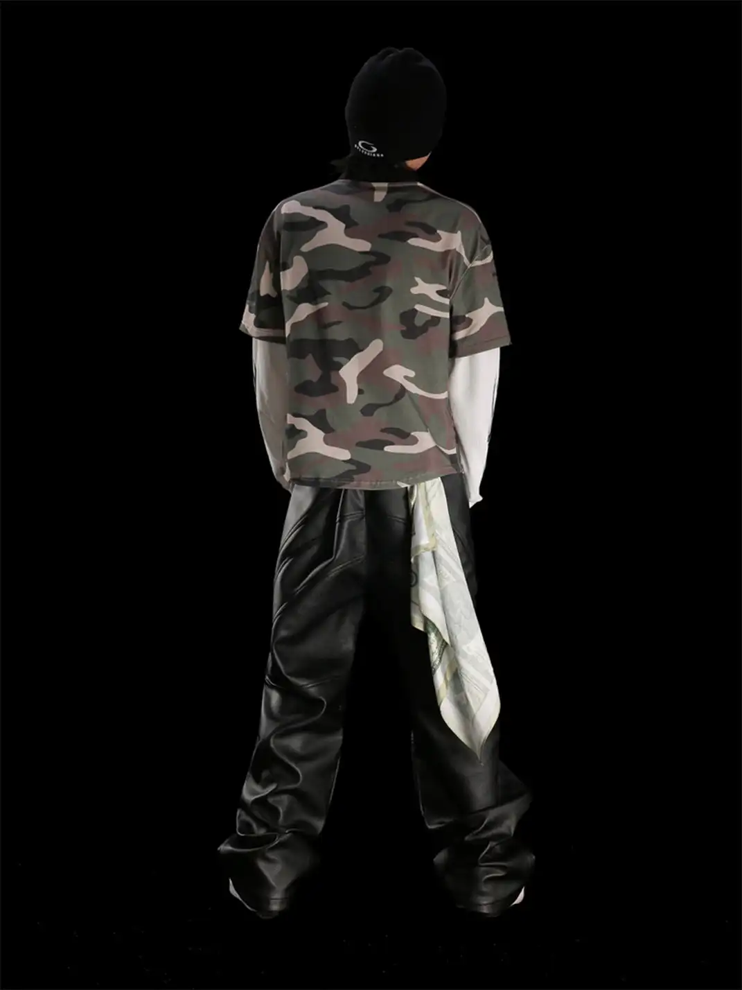 99CLUB | Litchi Grain Drawstring Leather Pants
