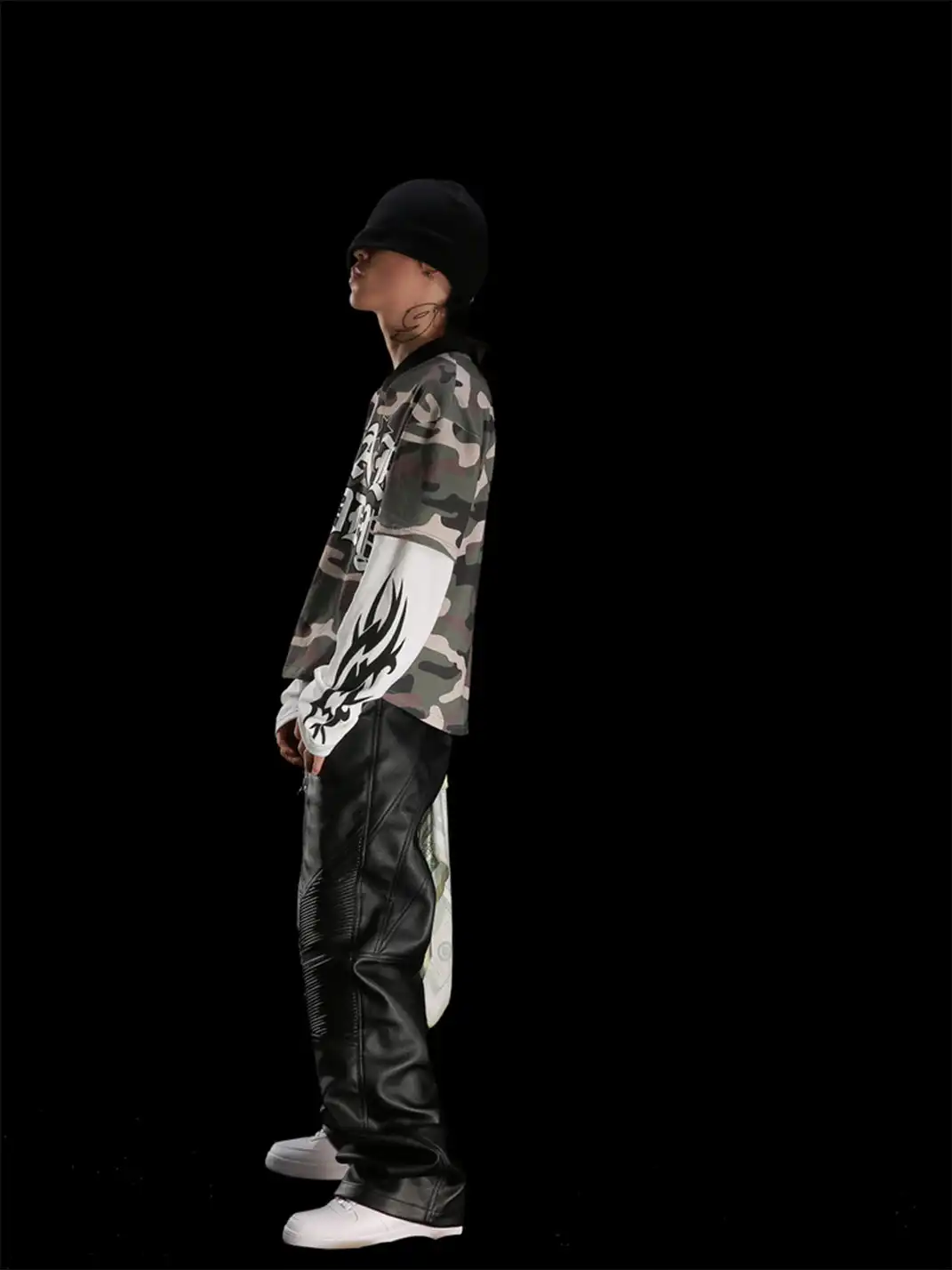 99CLUB | Litchi Grain Drawstring Leather Pants