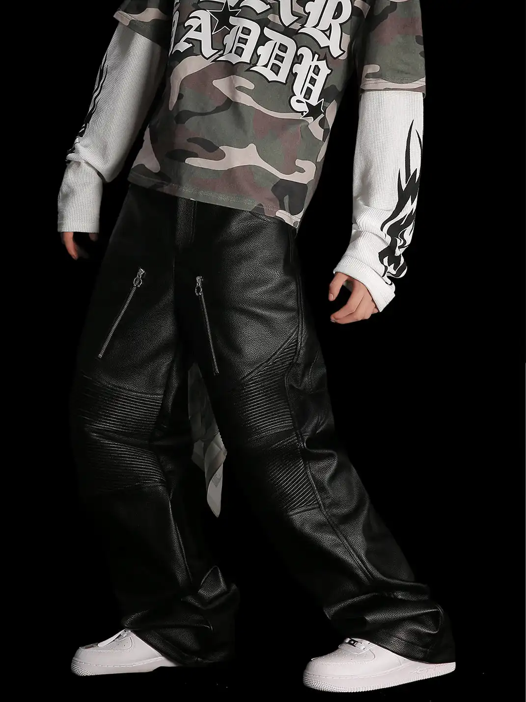 99CLUB | Litchi Grain Drawstring Leather Pants