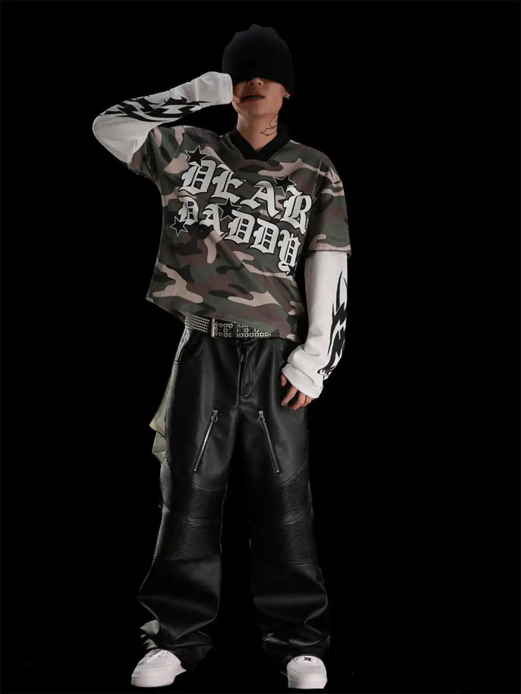 99CLUB | Litchi Grain Drawstring Leather Pants