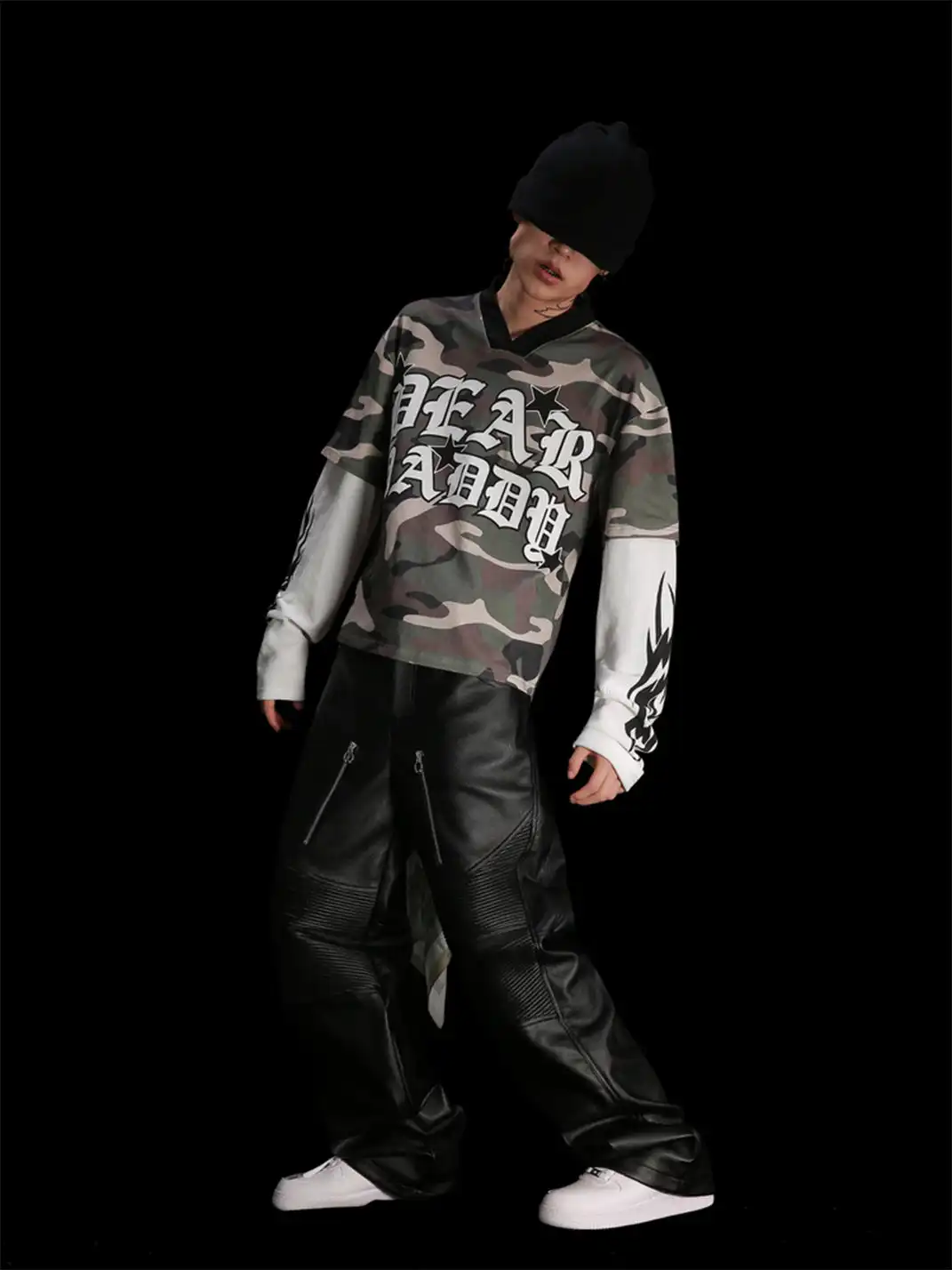 99CLUB | Litchi Grain Drawstring Leather Pants