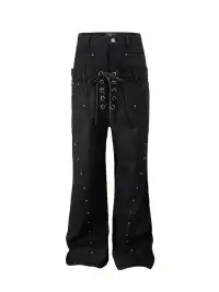 DARKRTPTS | Double Waist Drawstring Waxed Studded Denim Pants