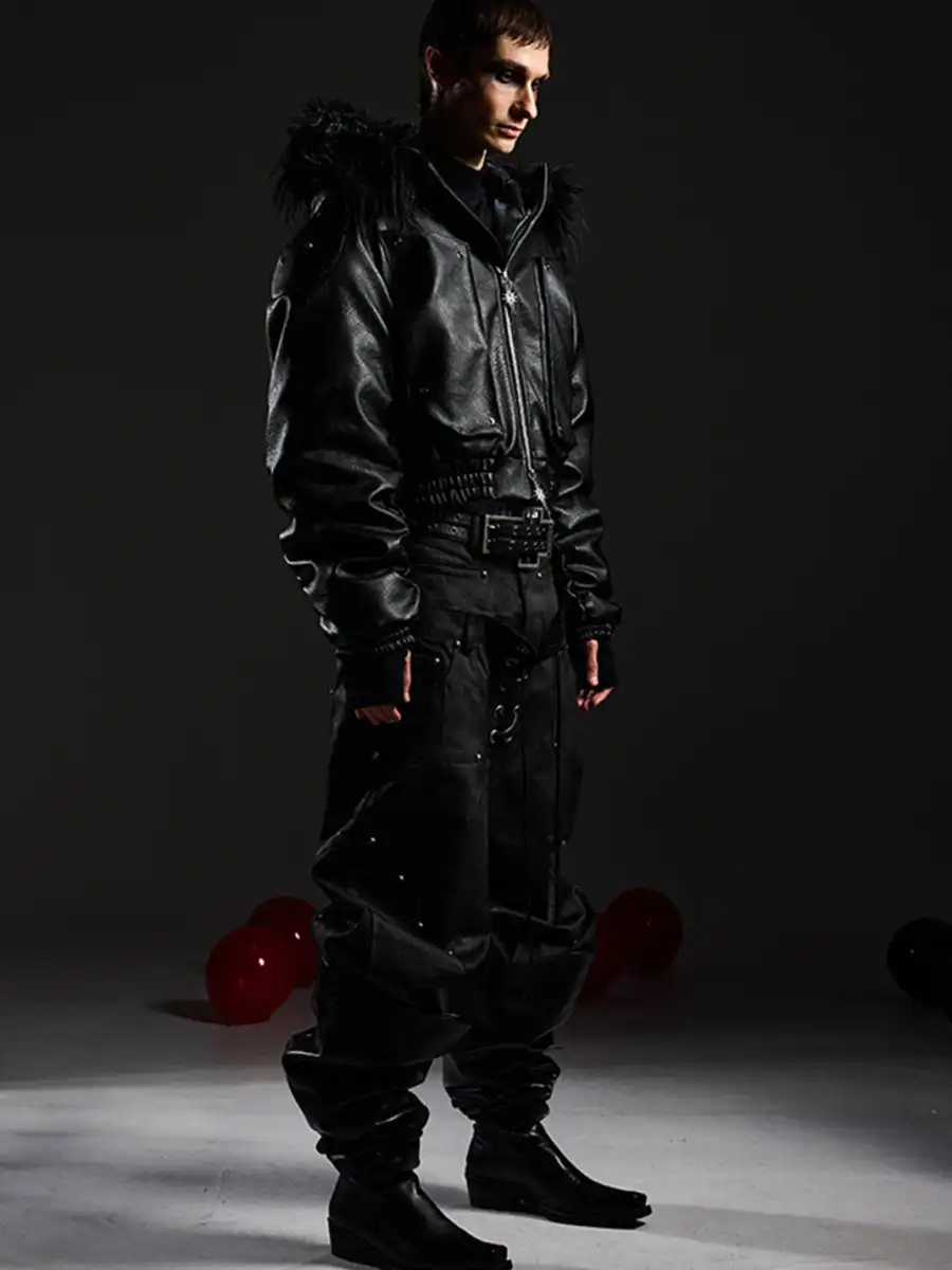 DARKRTPTS | Armor Detachable Fur Collar Hooded Cotton Coat - 4
