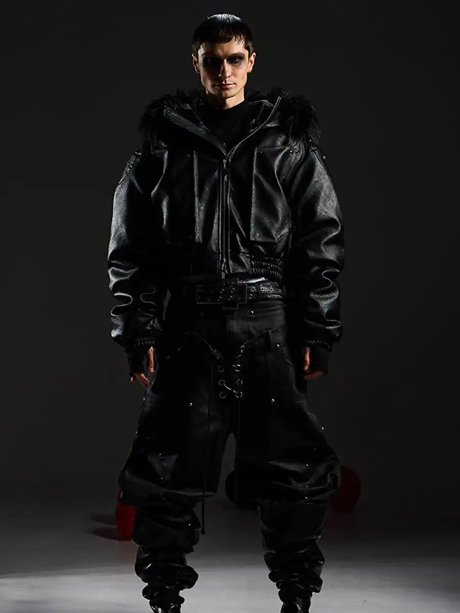 DARKRTPTS | Armor Detachable Fur Collar Hooded Cotton Coat - 3