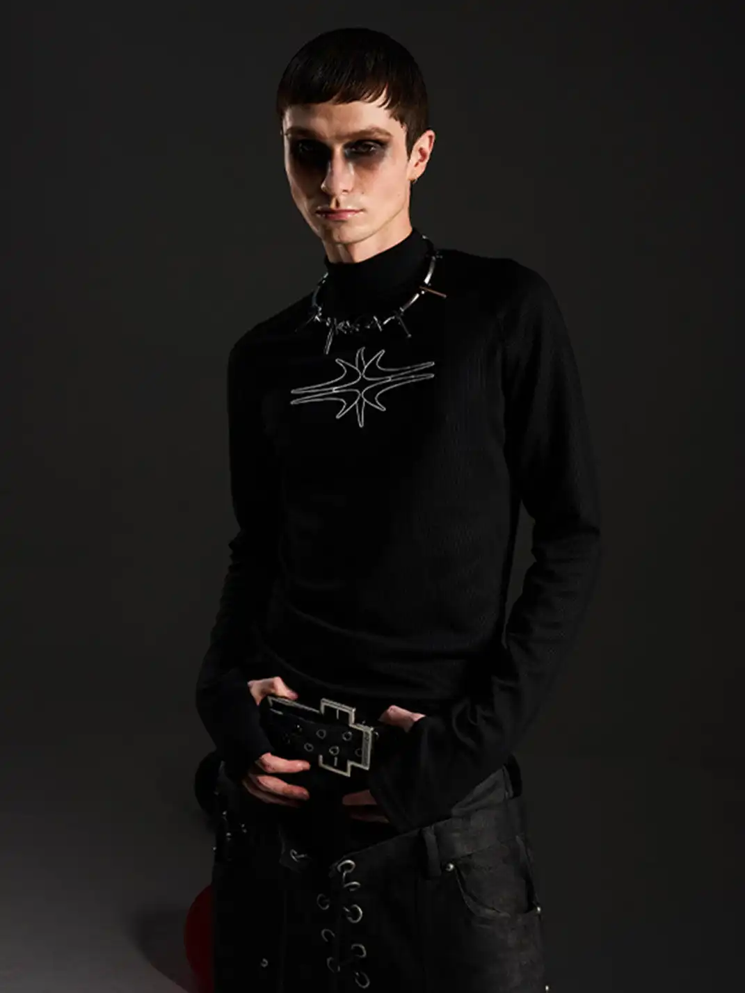 DARKRTPTS | Printed High Neck Long Sleeve Top