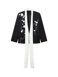 JIECHI | Floral Embroidered Sash Tie Blazer
