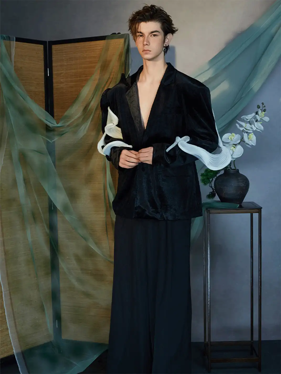JIECHI | Velvet Deep V Blazer