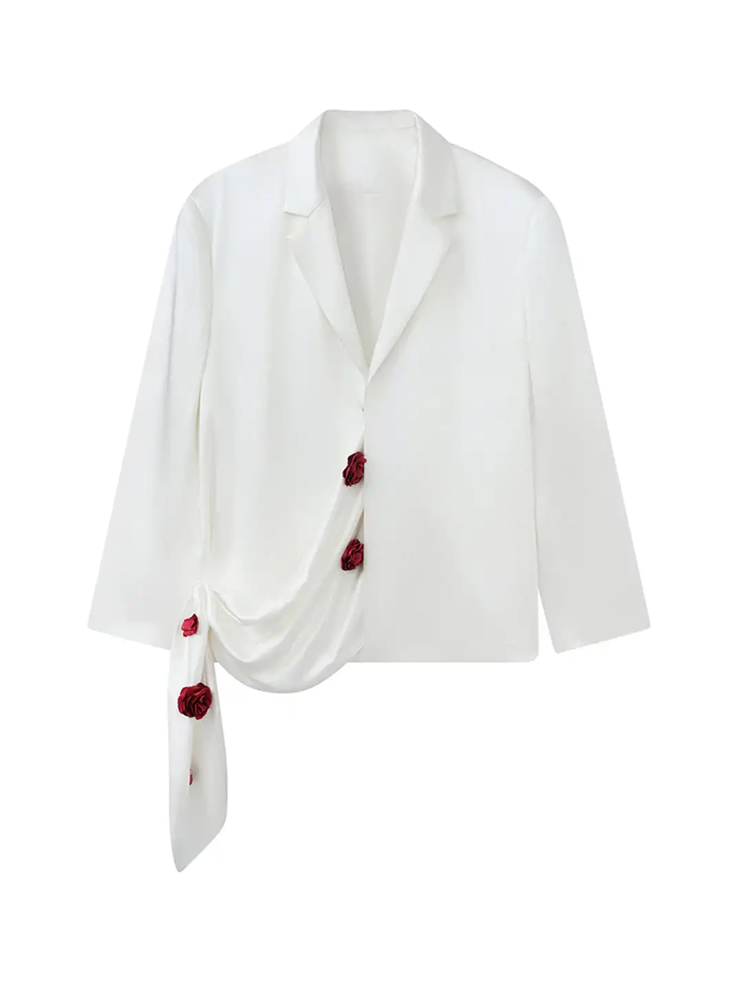 JIECHI | Rose Embellished Draped Satin Blazer