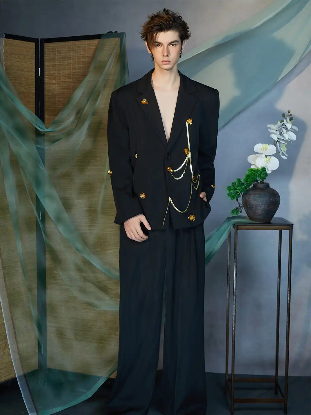 JIECHI | Golden Bloom Chain Blazer