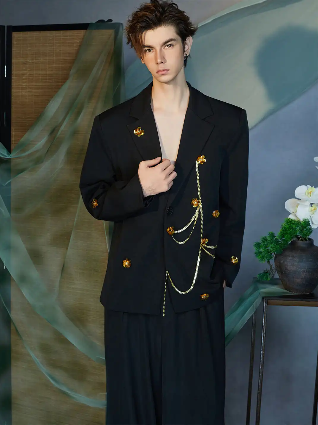 JIECHI | Golden Bloom Chain Blazer