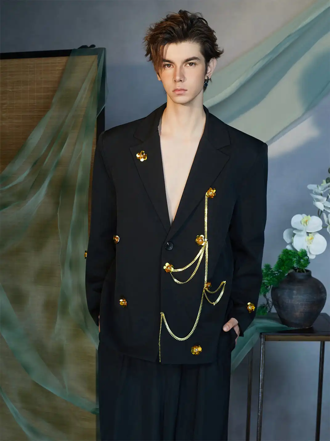 JIECHI | Golden Bloom Chain Blazer