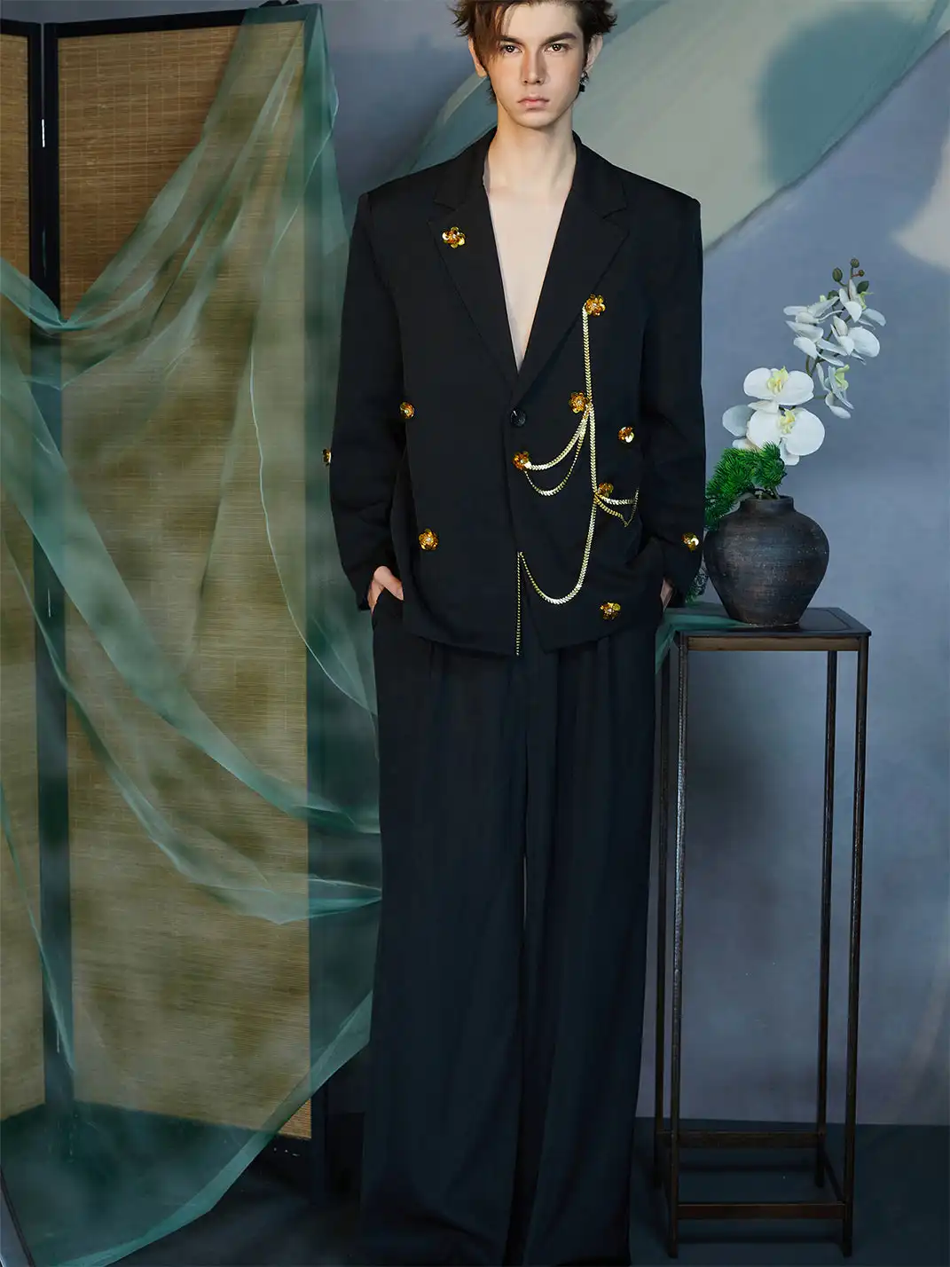 JIECHI | Golden Bloom Chain Blazer
